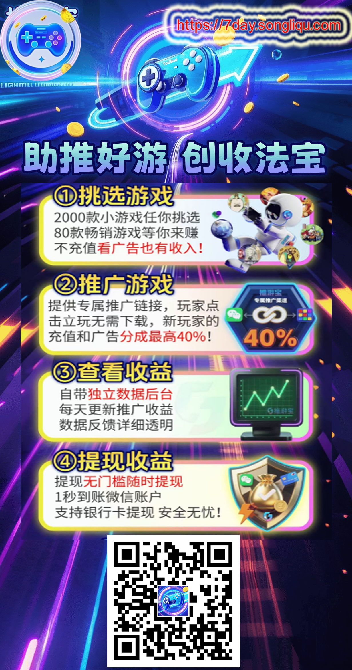 推广微信小程序游戏分成40%